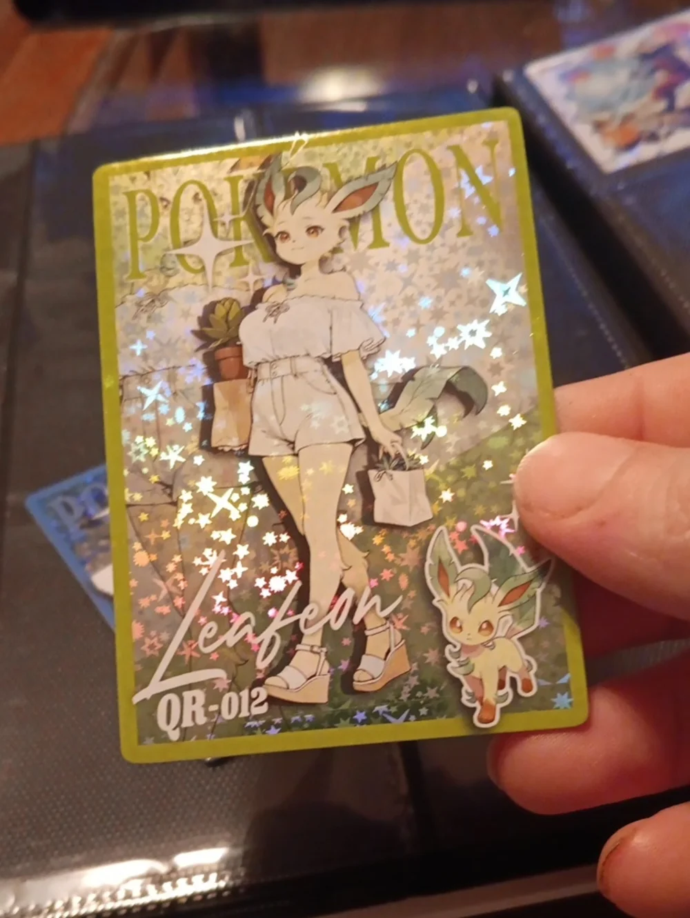 Pokemon Leafeon Holo Trading Card - Green, White, Pink Accents